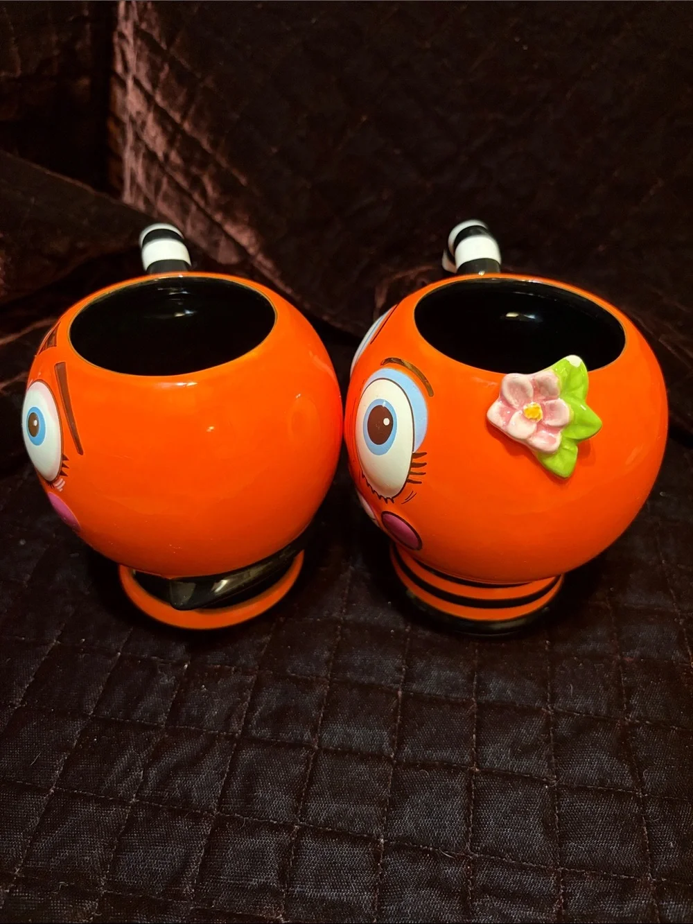 Playful Orange Ceramic Character Vases – Set of 2